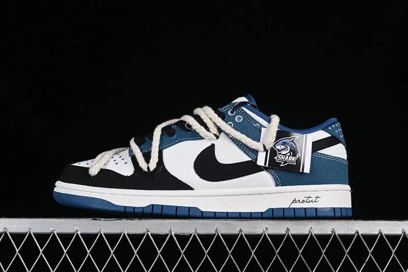All categories Nk SB Dunk series Nk SB Dunk Low Low-top sneakers Nk Dunk Low Black and white blue High street style Protect the ocean Hemp rope deconstruction SB strap low-top casual sneakers DV0834-101